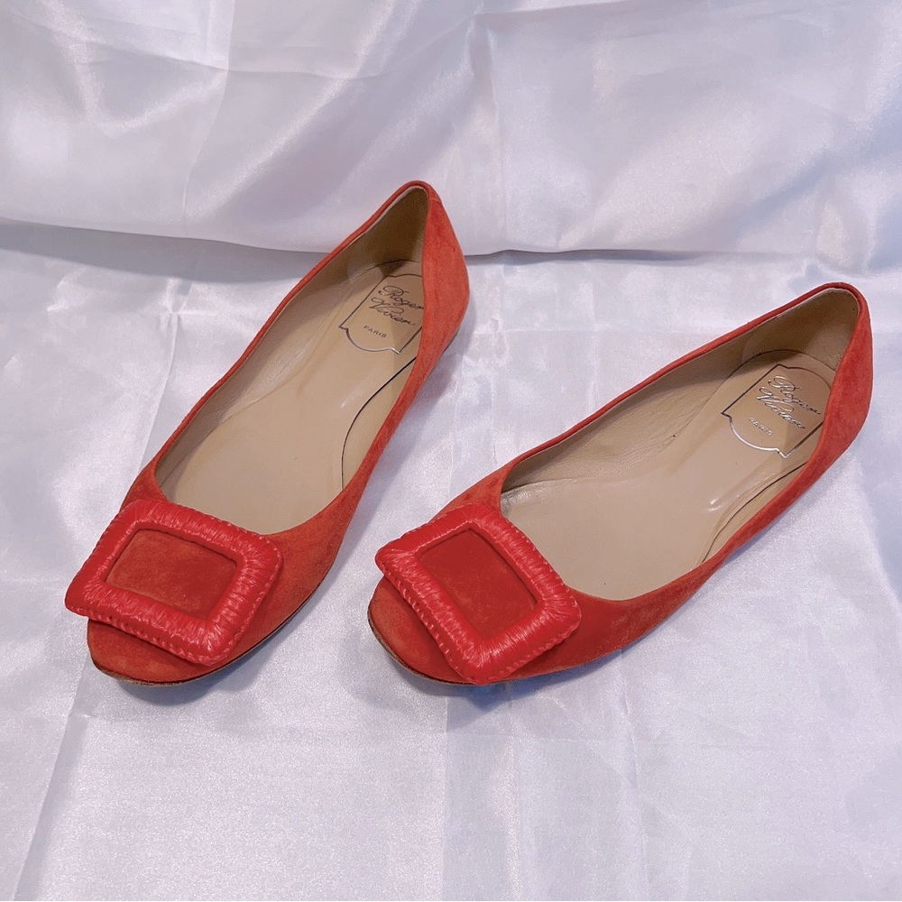Roger Vivier Suede Buckle Flats